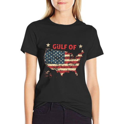 Mens Womens Gulf of USA America Funny USA Flag Vintage Retro Stretchy T-Shirt