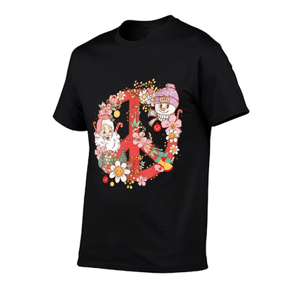 Retro Groovy Merry Christmas Hippie Santa Claus Peace Sign  Polyester Blend T-Shirt