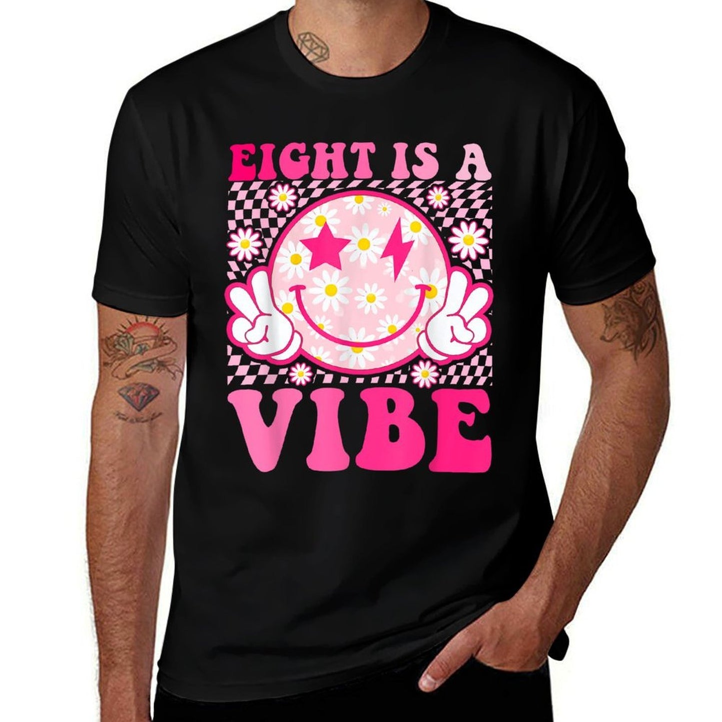 Eight Is A Vibe 8th Birthday Groovy 8 Years Old Smile Face  Oversized Silhouette T-Shirt