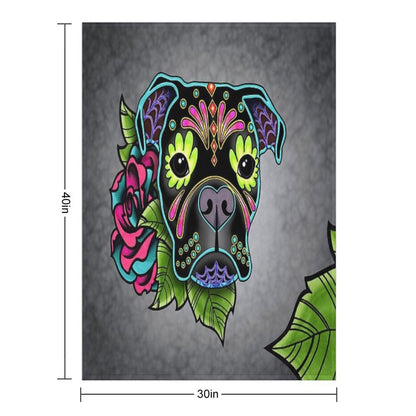 Boxer in Black- Day of The Dead Sugar Skull Dog Anti-pilling Throw Blanket