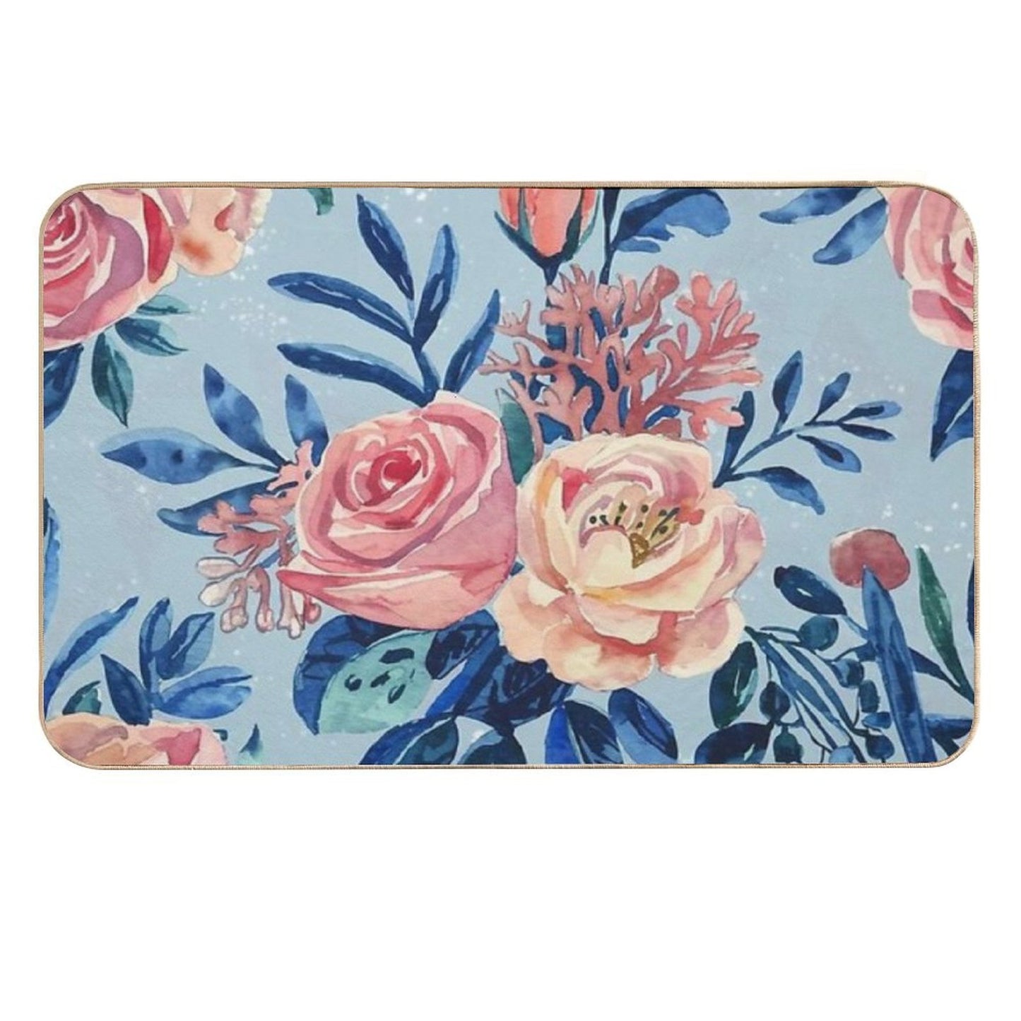 Seamless Watercolor Floral Pattern with Light Background  Repositionable Bath Mat