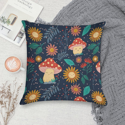 Floral Cute Mushrooms Soft Fade-Resistant Throw Pillow