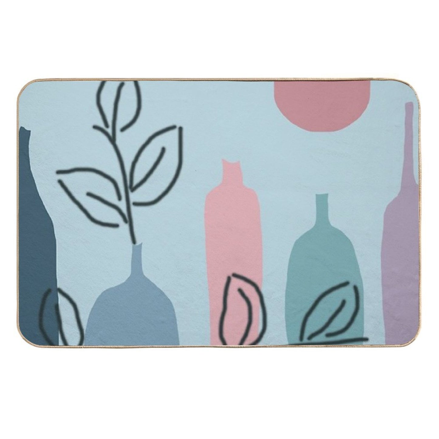 Bottels Blue Leaves  Easy To Clean Bath Mat