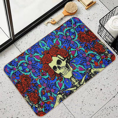 Psychedelic Grateful Day of The Dead Roses Skeleton  Dirt-Trapping Bath Mat