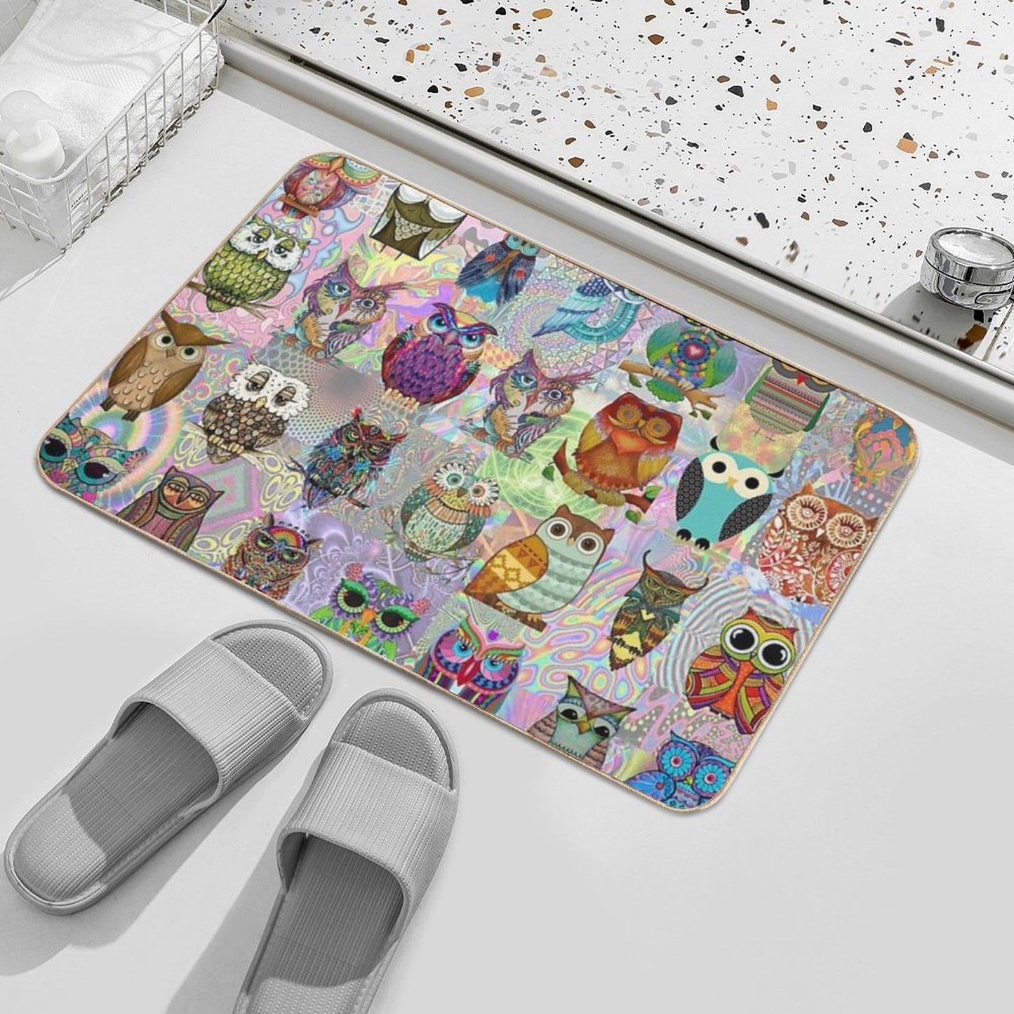 Psychedelic Owls  Repositionable Bath Mat