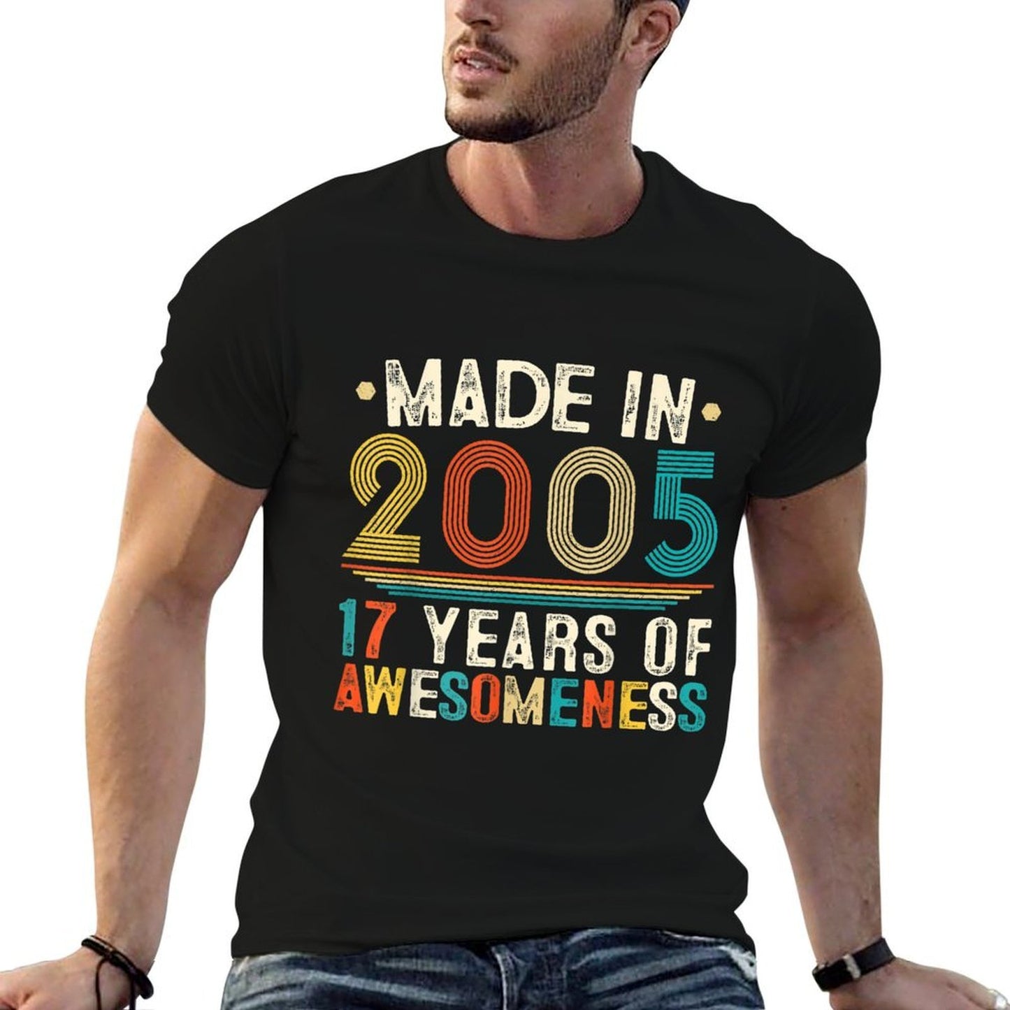 Retro Sunset 17 Years Old Boys Girls Vintage 17th Birthday  Polyester Blend T-Shirt