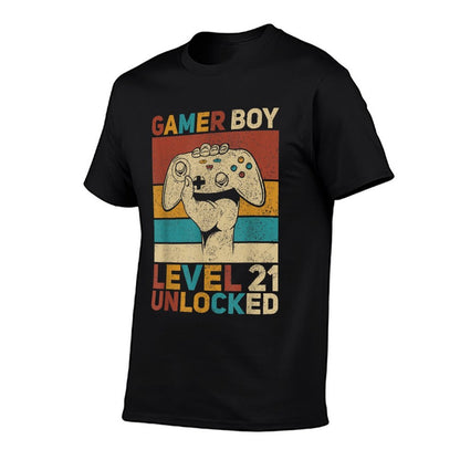 Mens Gamer Boy Level 21 Unlocked 21 Years Old Boy 21st Birthday  Oversized Silhouette T-Shirt