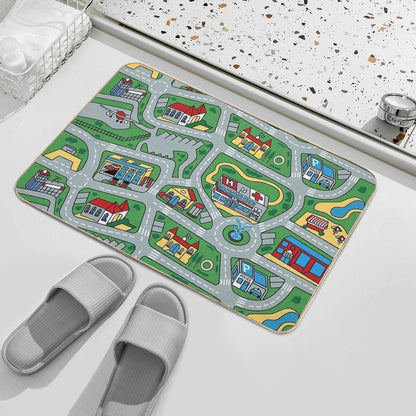 Car City Carpet Road Rug 90s Nostalgic Toy  Slip-Resistant Bath Mat