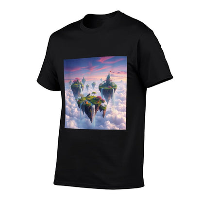 Floating Islands Landscape Graphics Waterfalls Twilight Sky  Eco-friendly Material T-Shirt