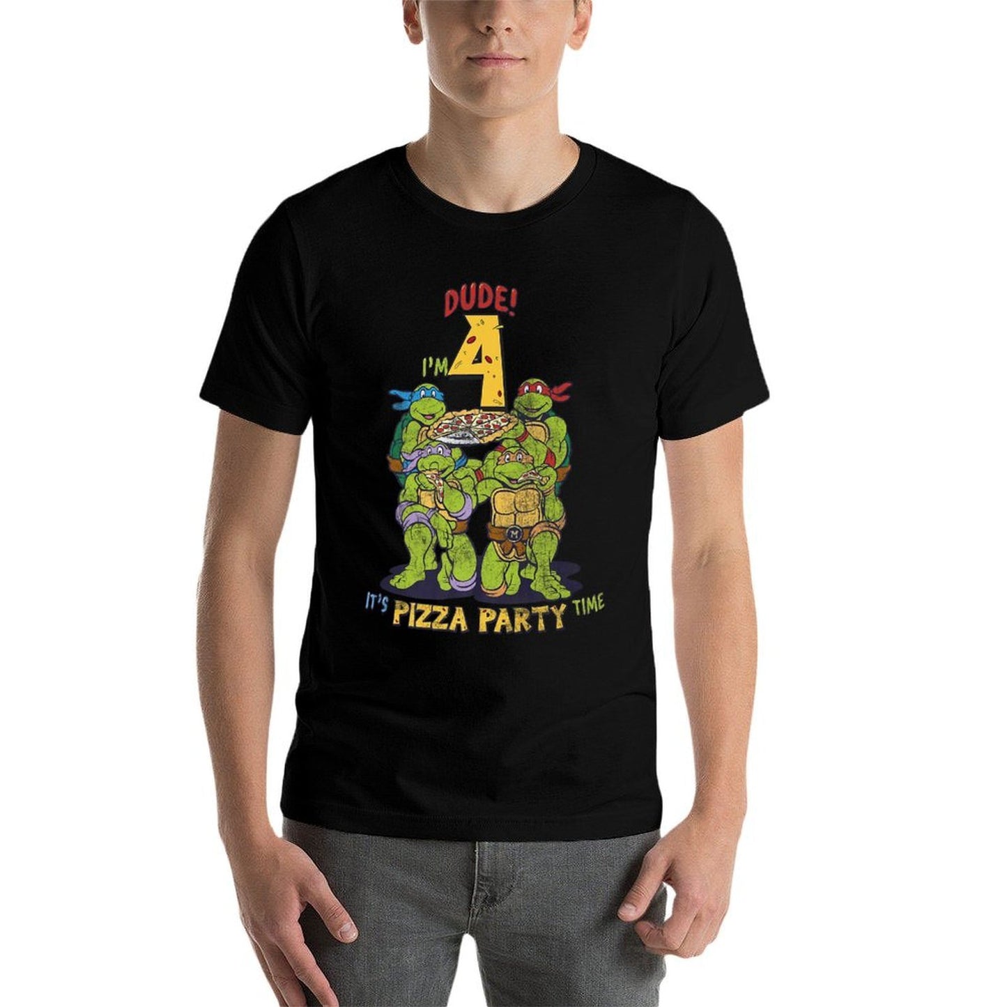 Teenage Mutant Ninja Turtles I'm 4 Dude Pizza Birthday Party Premium  Slim-fit Cut T-Shirt