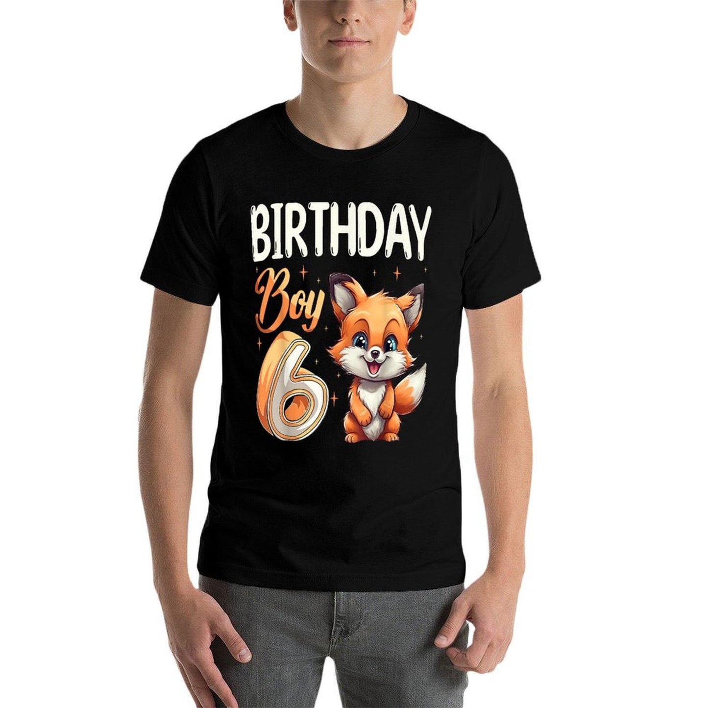 6th Birthday Fox Animal Lovers Boy Fox B-day 6 Year Old  Trendy Pattern T-Shirt