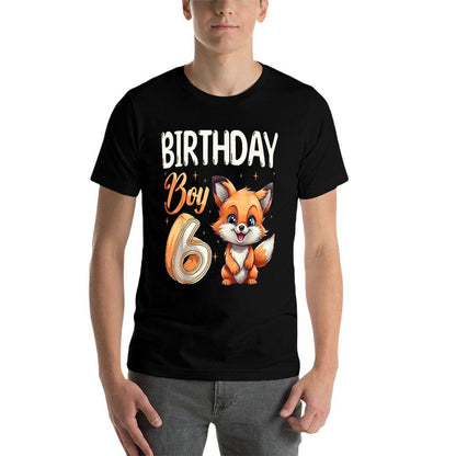 6th Birthday Fox Animal Lovers Boy Fox B-day 6 Year Old  Trendy Pattern T-Shirt
