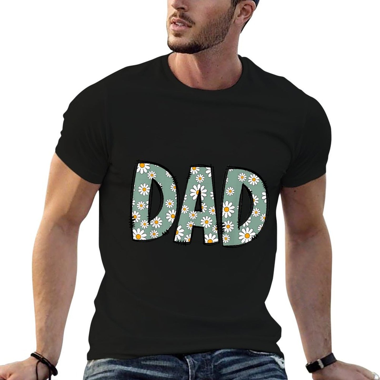 Retro Dad Colorful Flowers Groovy Daisy Flower  Cotton T-Shirt