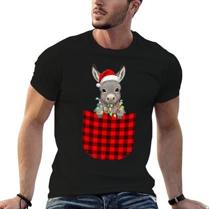 Donkey Buffalo Red Plaid Pocket Christmas Funny Men Women  Breathable T-Shirt