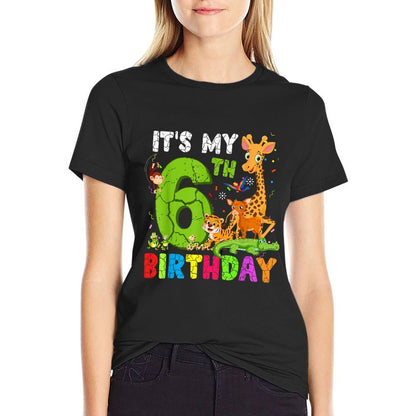 It's My 6th Birthday Animals Cute Zoo 5 Year Old Boy Girl  Trendy Pattern T-Shirt