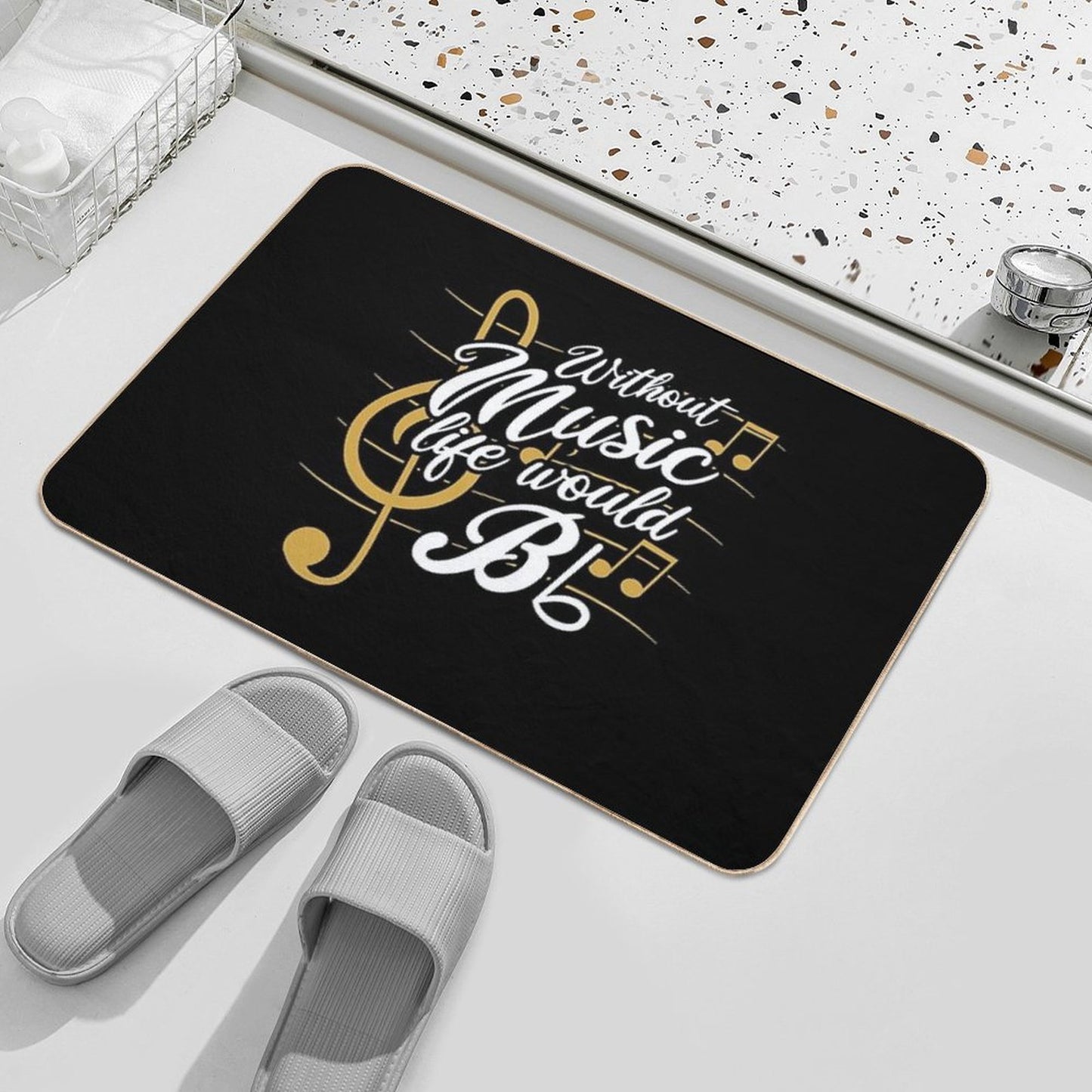 Without Music Life Would B Flat II - Funny Music Quotes T-Shirt Durable Bath Mat