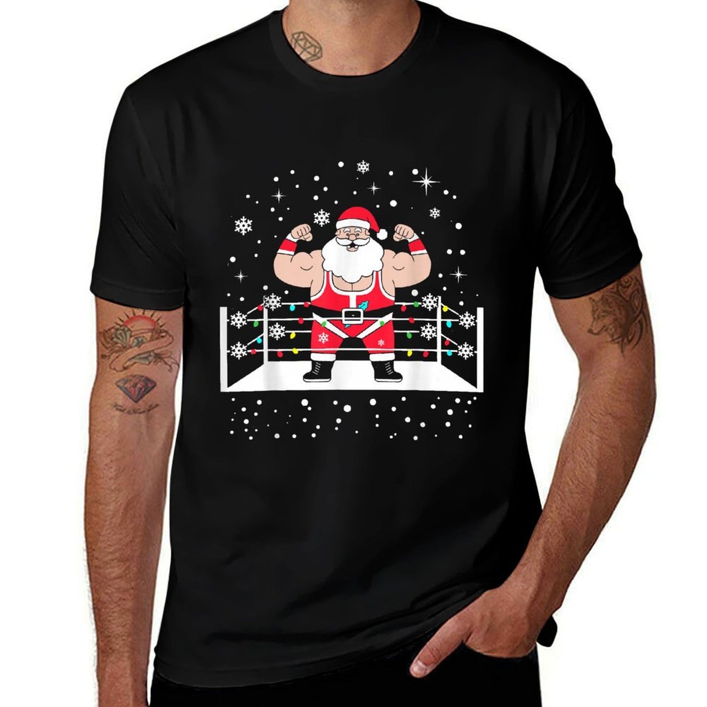 Funny Wrestling Santa Xmas Lights Wrestling Christmas  Durable T-Shirt