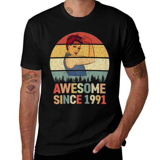Womens Vintage Awesome Since 1991 Women Gift Retro 30th Birthday  Lightweight T-Shirt