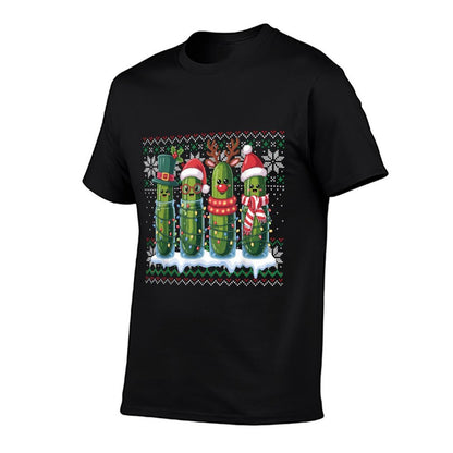 Funny Pickles Christmas Lights Santa Hat Xmas Ugly Sweater  Heathered Texture T-Shirt