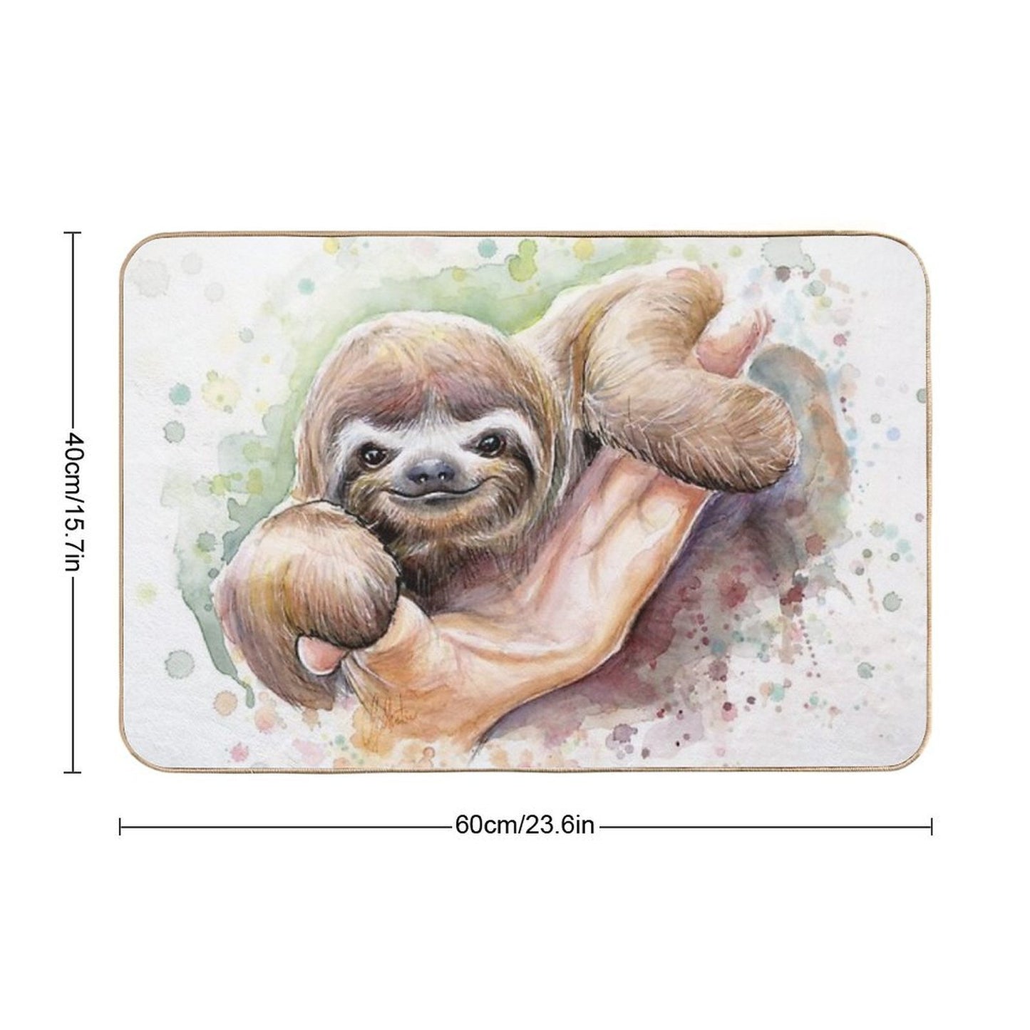 Baby Sloth Watercolor Painting, Cute Baby Animals Print Durable Bath Mat