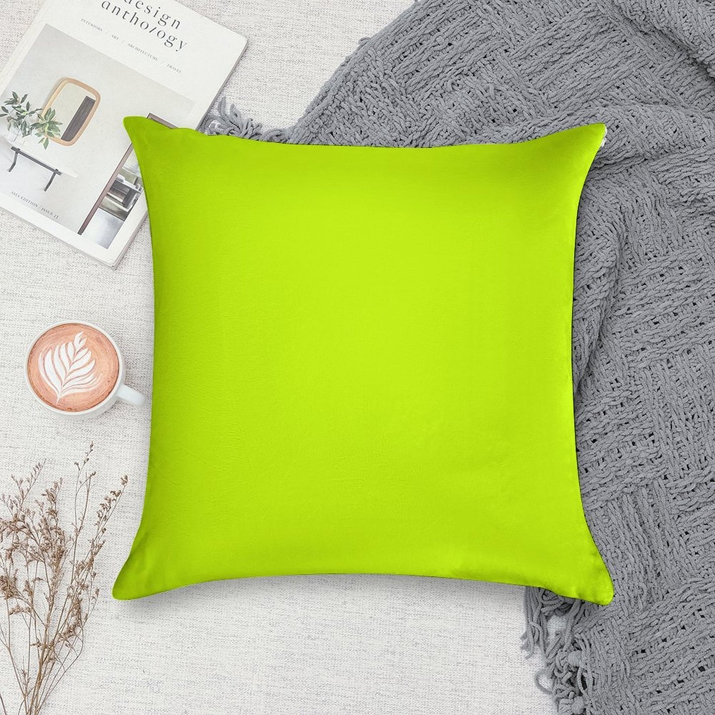Bright Green Lime Neon Color Soft Shrink-Resistant Throw Pillow
