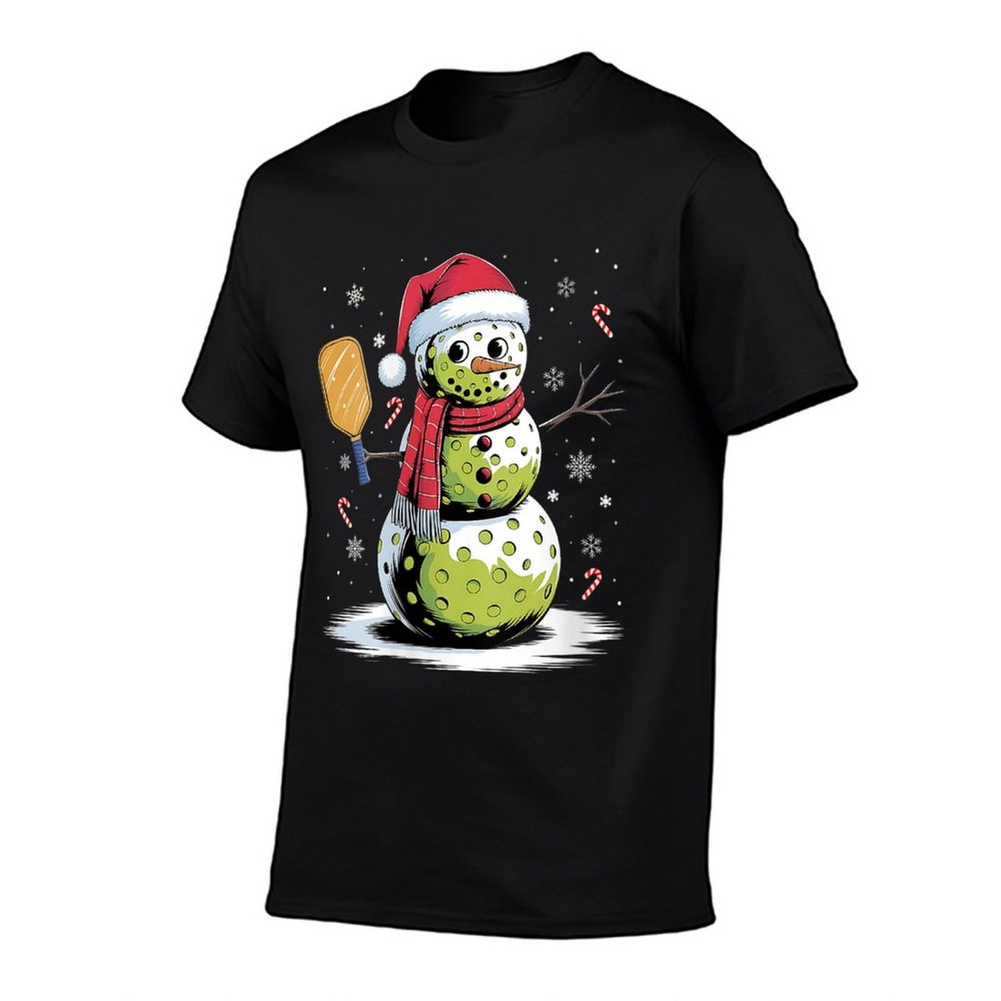 Womens Funny Pickleball Snowman Santa Hat Xmas Cool Christmas Lover  Soft T-Shirt