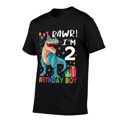 Kids Kids 2 Year Old 2nd Birthday Boy T Rex Dinosaur  Oversized Silhouette T-Shirt