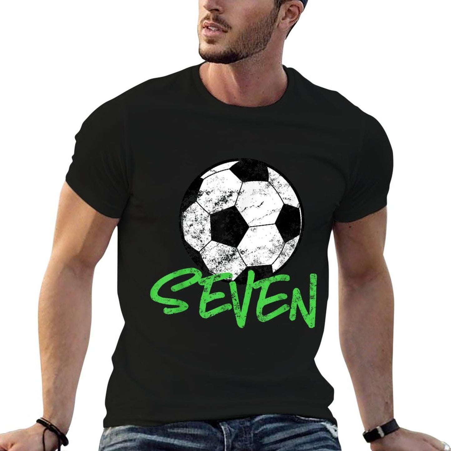 Soccer Player 7th Birthday  7 Years Old Soccer Party  Soft T-Shirt