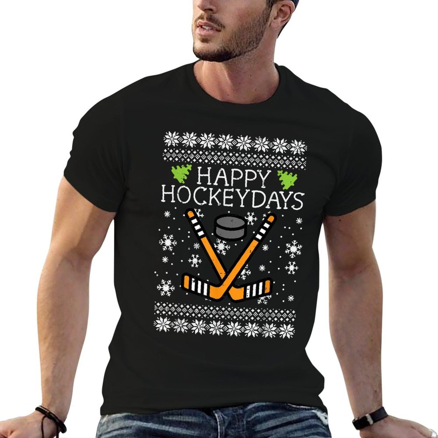 Happy Hockeydays Ugly Christmas Xmas Hockey Men Boys Kids  Odor-resistant T-Shirt
