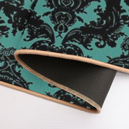 Teal Lace Victorian Wallpaper  Fade-Resistant Bath Mat