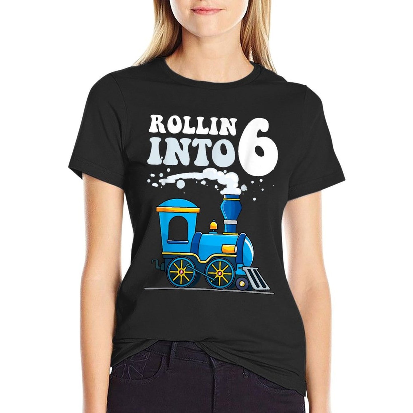 Rollin' Into 6 Train 6th Birthday Party Six Years Old Boys  Fade-proof Color T-Shirt