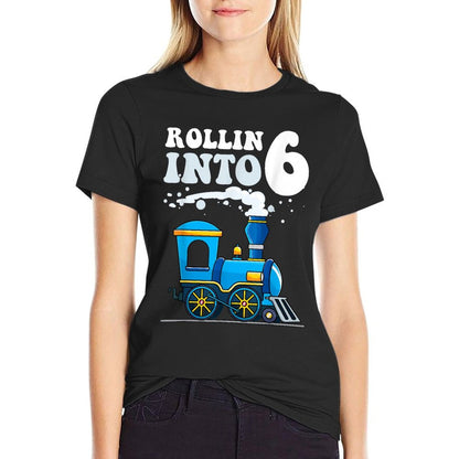 Rollin' Into 6 Train 6th Birthday Party Six Years Old Boys  Fade-proof Color T-Shirt