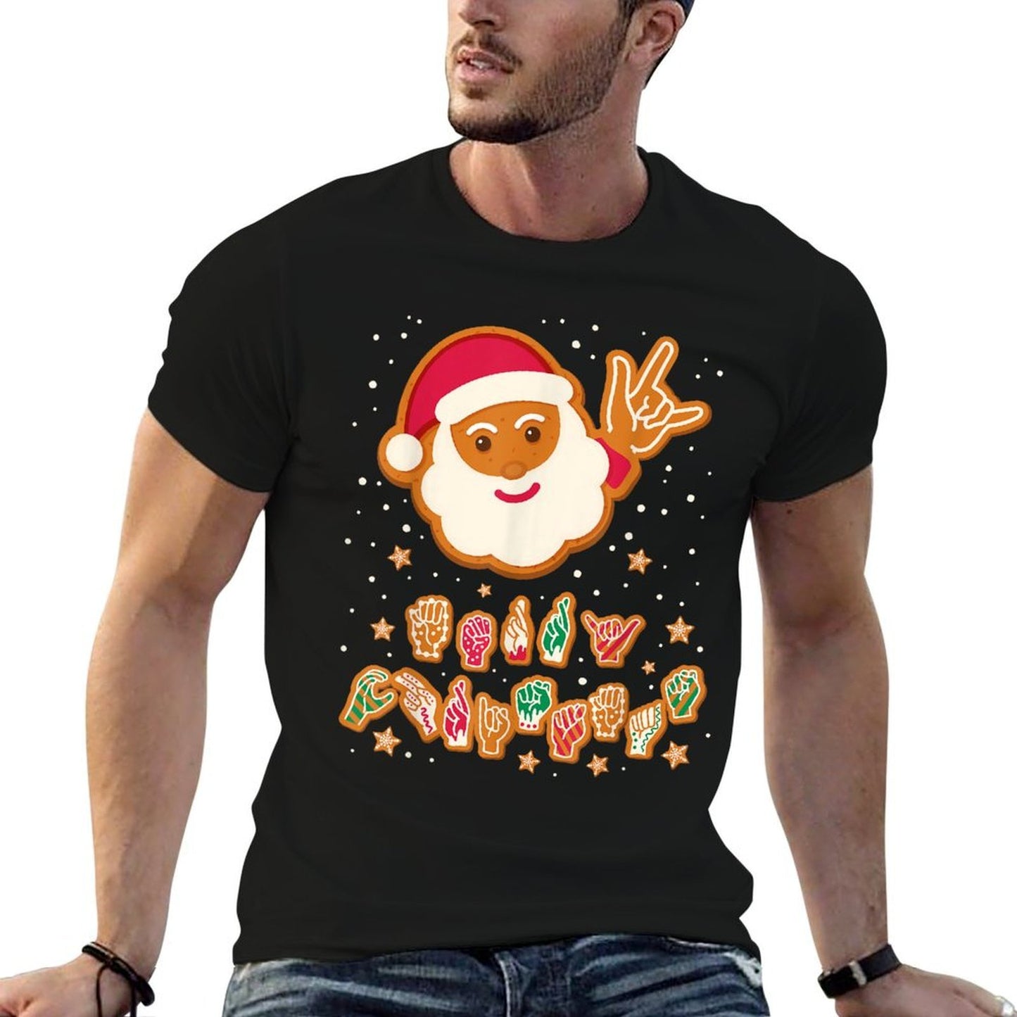 ASL Christmas Santa Signing Merry Christmas Sign Language  Stretchy T-Shirt