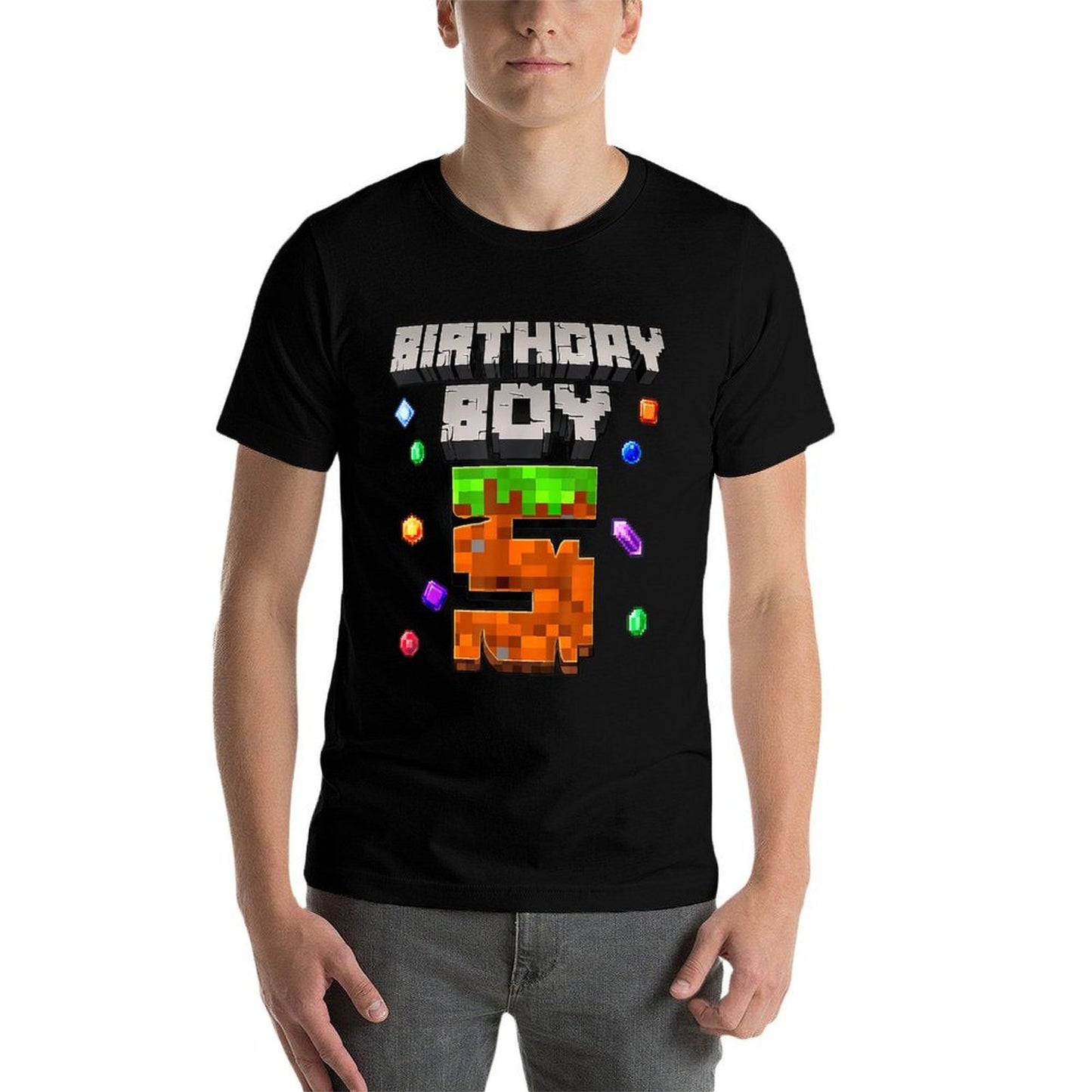 Kids 5th Birthday Boy 5 Video Gamer Pixel, Boy 5 Year Old  High-quality Stitching T-Shirt