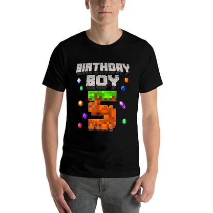 Kids 5th Birthday Boy 5 Video Gamer Pixel, Boy 5 Year Old  High-quality Stitching T-Shirt