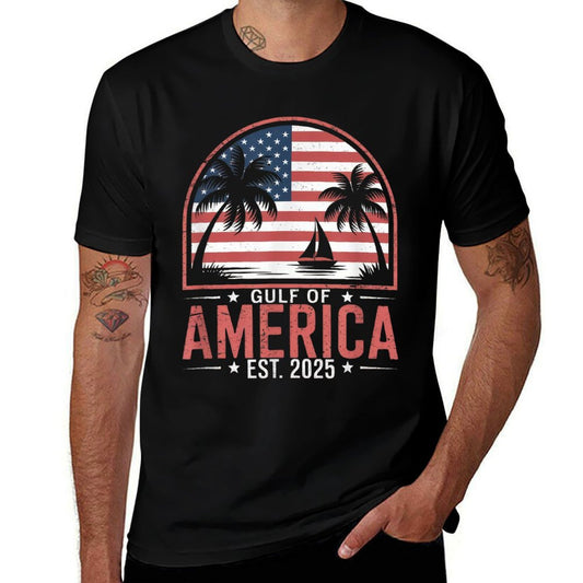 Retro Gulf Of USA America Est 2025 Gulf Mexico American Flag Trendy Pattern T-Shirt