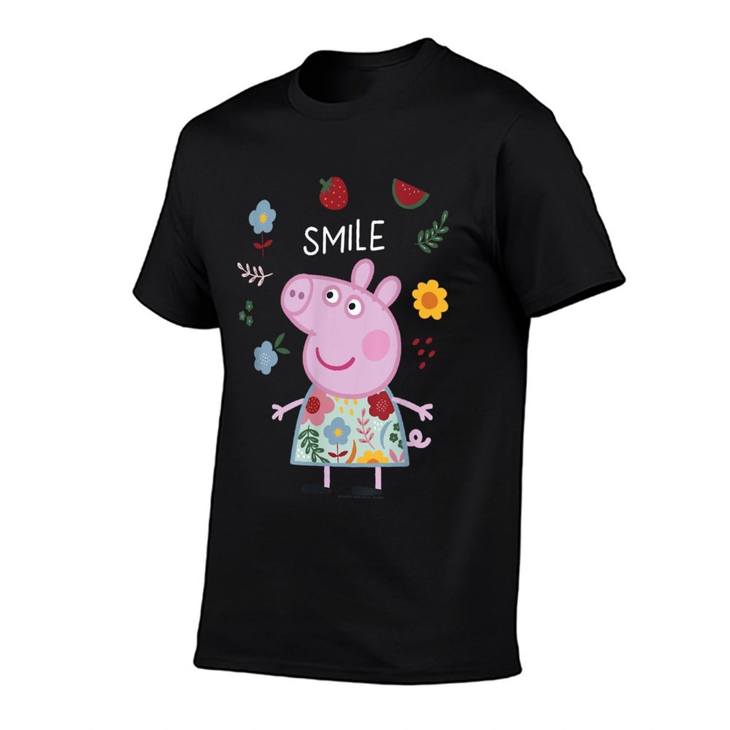 Peppa Pig Smile Cute Flowers & Fruit Full Body Portrait  Summer-ready Fabric T-Shirt