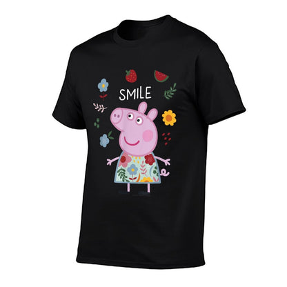 Peppa Pig Smile Cute Flowers & Fruit Full Body Portrait  Summer-ready Fabric T-Shirt