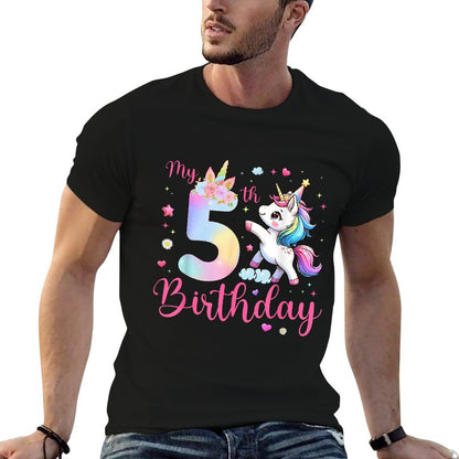 Cute Unicorn 5 Years Old My 5th Birthday Unicorn Girl Kids  Trendy Pattern T-Shirt