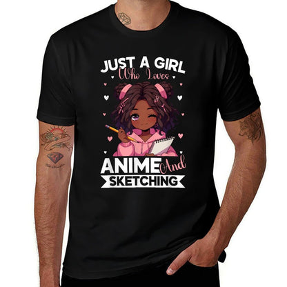 Just A Girl Who Loves Anime And Sketching Afro Anime Merch  Summer-ready Fabric T-Shirt