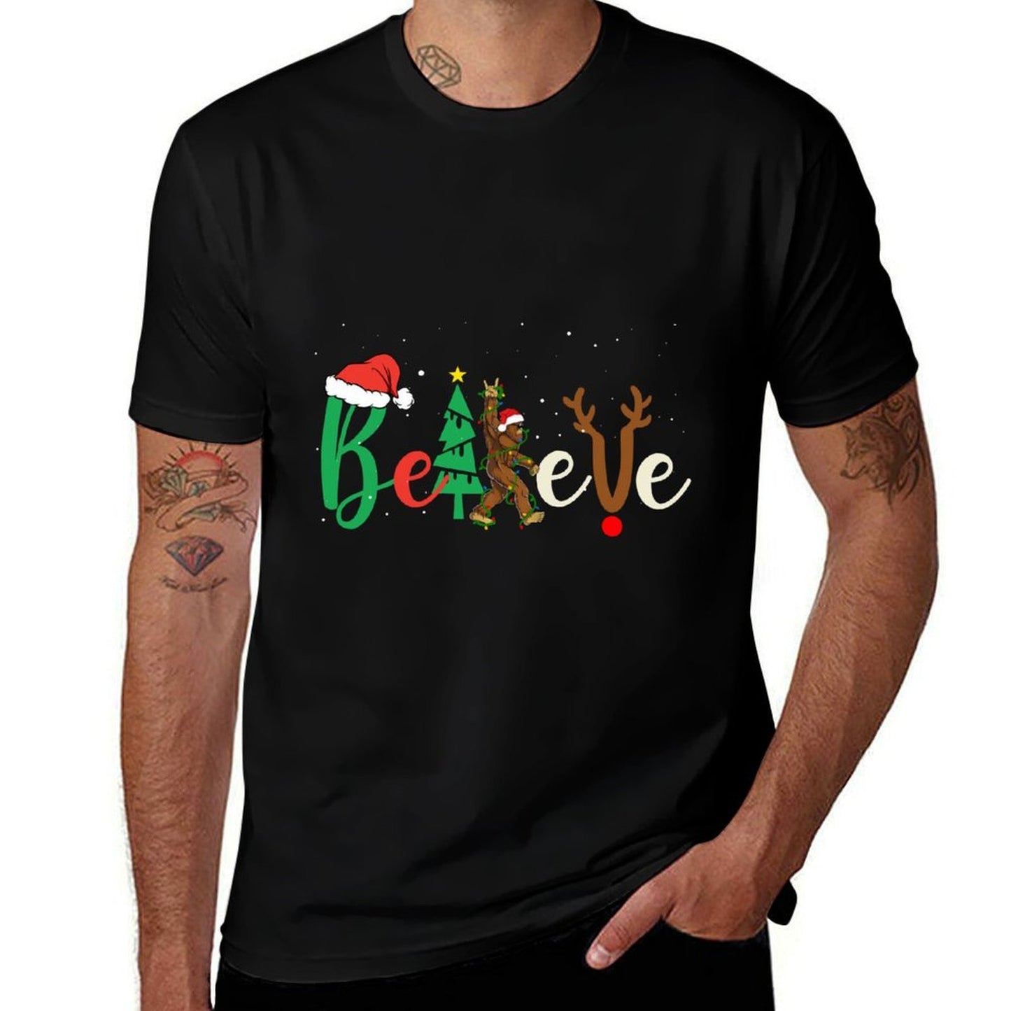 Funny Bigfoot Believe Christmas Rock  Roll Sasquatch Gifts  Classic T-Shirt