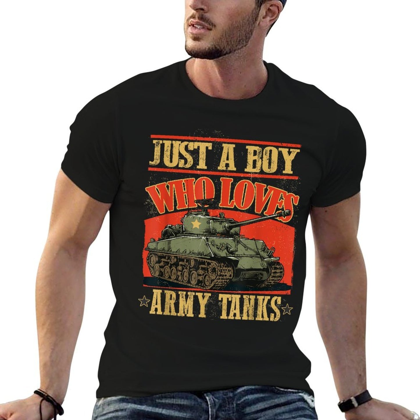 Just A Boy Who Loves Army Tanks A World War 2 Sherman Tank  Moisture-wicking T-Shirt