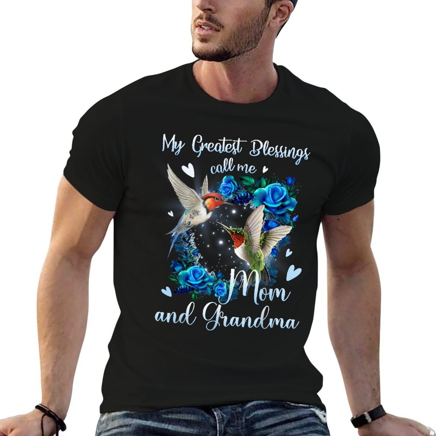 My Greatest Blessing Call Me Mom And Grandma Hummingbird  Oversized Silhouette T-Shirt