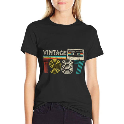 Vintage 1987 Classic Birthday 1987 Cassette Tape Vintage  Cotton T-Shirt