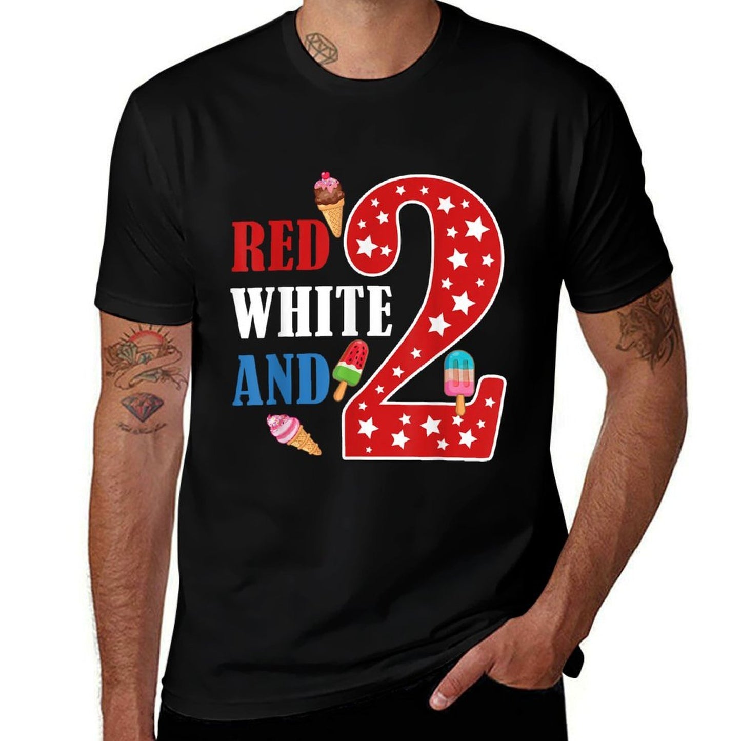 Red White And Two Birthday 4th of July American 2nd Birthday  Graphic-printed T-Shirt