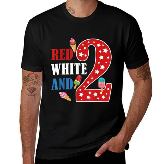 Red White And Two Birthday 4th of July American 2nd Birthday  Graphic-printed T-Shirt