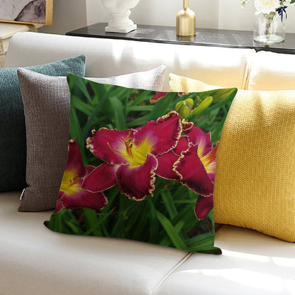 Rich Red Daylilies Soft Washable Throw Pillow
