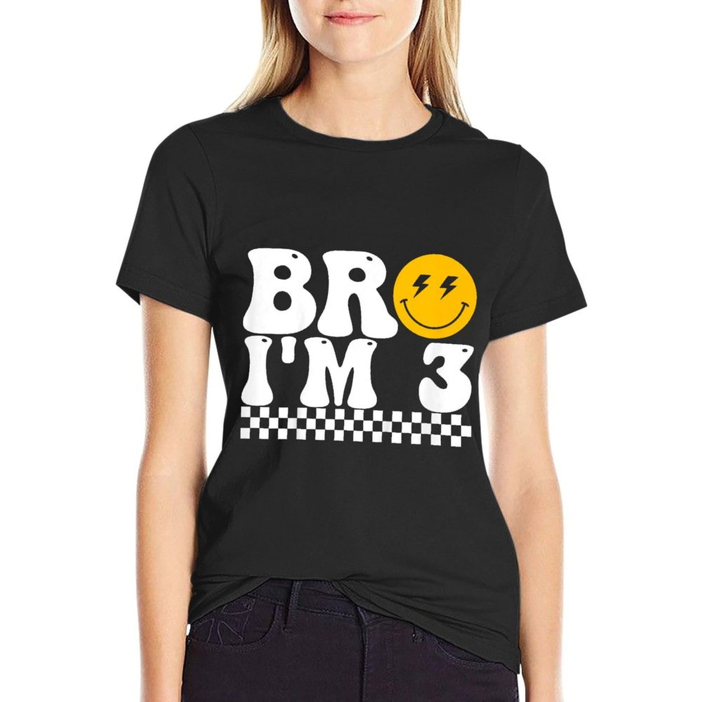 Bro I’m 3 Groovy 3rd Birthday 3 Year Old Birthday  Summer-ready Fabric T-Shirt