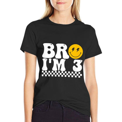Bro I’m 3 Groovy 3rd Birthday 3 Year Old Birthday  Summer-ready Fabric T-Shirt