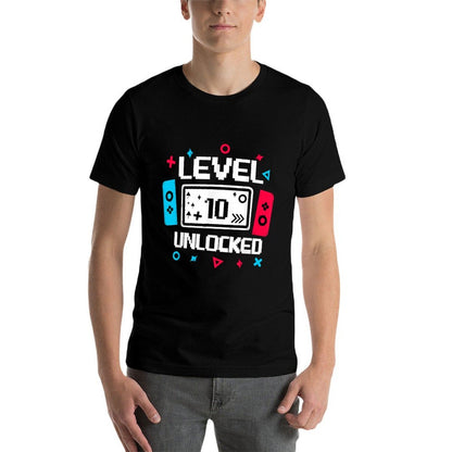 Level 10 Unlocked Gamer 10th Birthday Gift Video Game Lovers  Summer-ready Fabric T-Shirt
